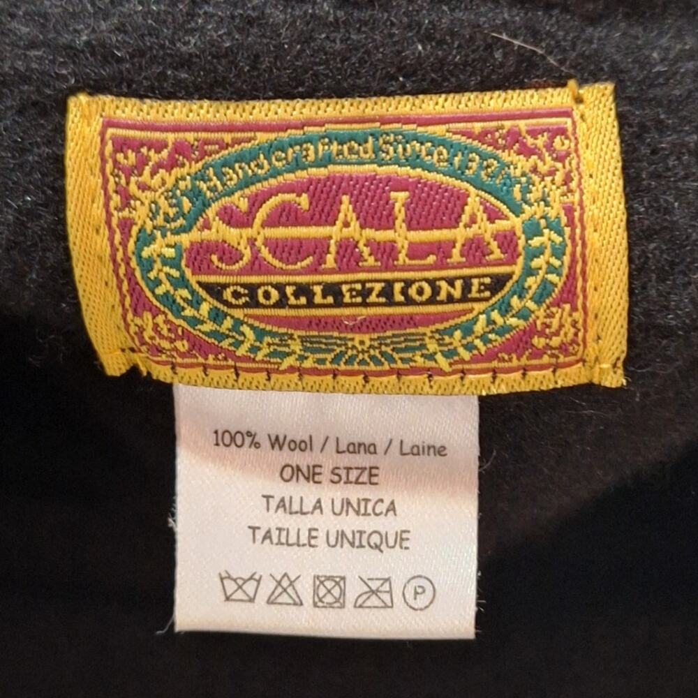 Scala Collezione Hat One Size 22" Black 100% Wool Rolled Cloche Classic Italian - Picture 2 of 6